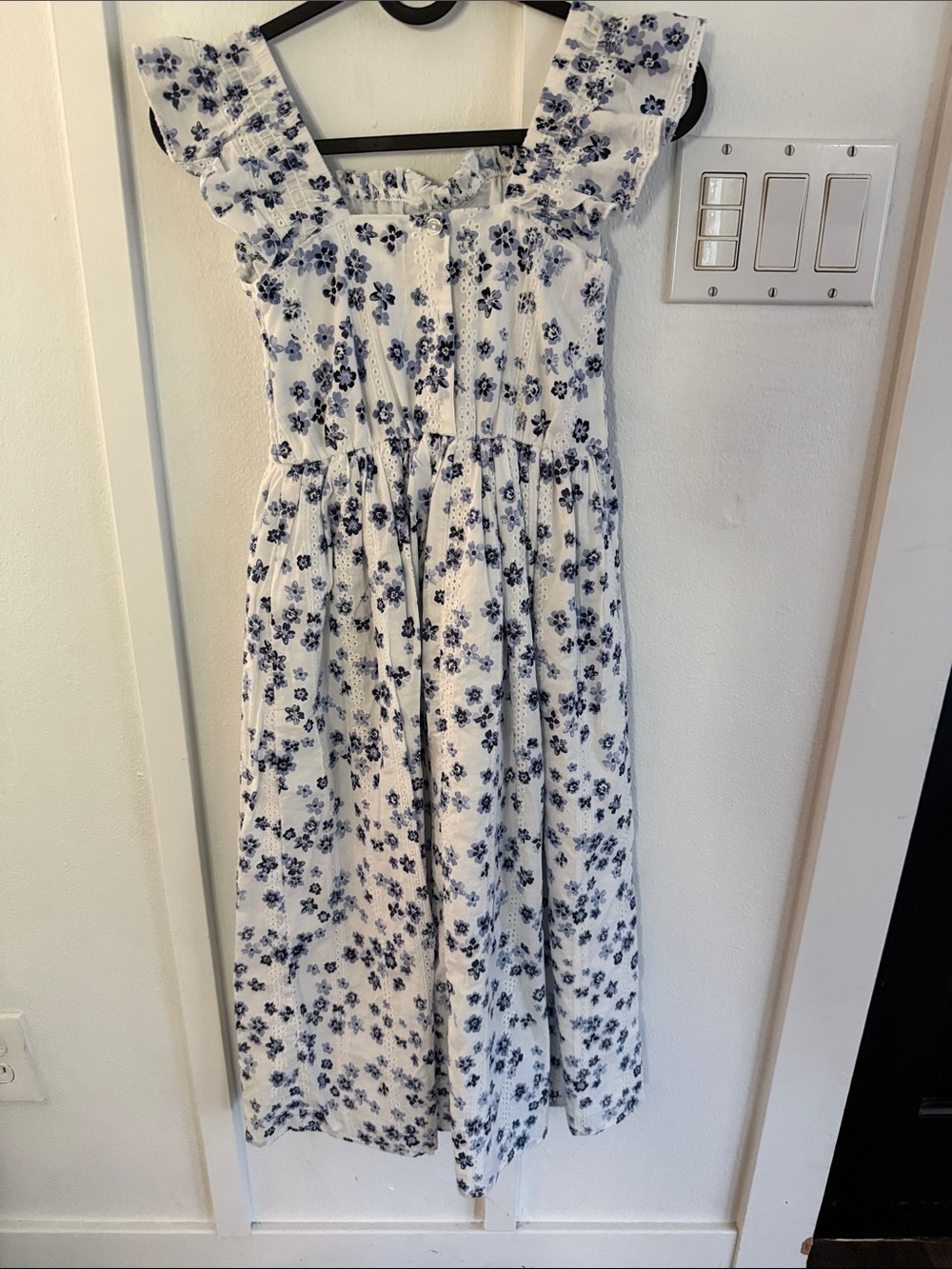 Hill House Kids White Dress with Blue Floral Print - Ruffle Sundress